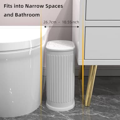 KSSKSS 1.8 Gallons Small White Bathroom Trash Can with Lid, Slim Bathroom Garbage Bin, Removable Liner Bucket, Dog Proof Trash Can with Pop-Up Lid for Bedroom,Toilet - Image 3
