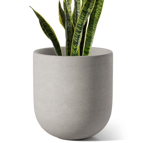 LE TAUCI 10 Inch Plant Pot, Ceramic Pots for Plants with Drainage Hole and Rubber Plug, Plant Pots Indoor for Home Garden Patio Office, Cylinder Flower Planter Pot, Neutral Gray - Image 1