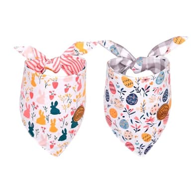CROWNED BEAUTY Easter Dog Bandanas Reversible Large 2 Pack, Hoppy Days Set, Bunny Eggs Adjustable Triangle Holiday Scarves for Medium Large Extra Large Dogs Boy Girl Pets DB163-L - Image 1