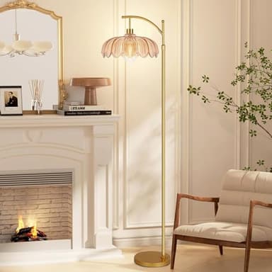 QIYIZM Floor Lamp for Living Room,Bedroom,Gold Dimmable Standing Lamp with Remote,Mid Century Modern Brass Tall Lamp Retro Vintage Green Glass Lamp Floor Light Boho Bohemian - Image 6