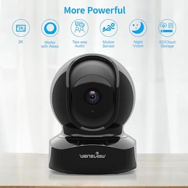 Wansview Security Camera Indoor, 360 Degree WiFi Home Security Cameras for Pet/Dog/Nanny, 2 Way Audio Night Vision, Works with Alexa, with TF Card Slot and Cloud, 2.4Ghz, Q5 (Black, 3MP) - Image 2