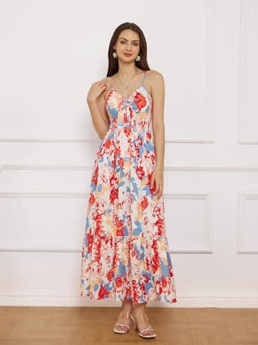 GRACE KARIN Women 2025 Summer Spaghetti Strap Dress Sleeveless V Neck Tie Front Casual Beach Party Maxi Dresses - Image 5