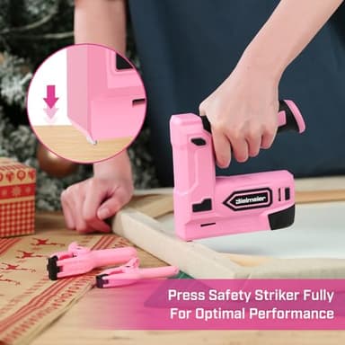 Bielmeier Pink Cordless Staple Gun, 2-in-1 Nail Gun Battery Powered with 2600Pcs Staples and Nails, 4V Brad Nailer Tacker Electric Stapler for Upholstery, Material Repair, Carpentry, Wood, DIY - Image 6