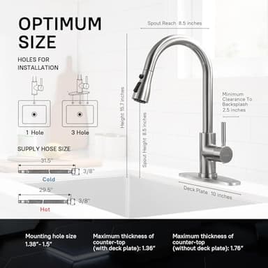 WEWE Single Handle High Arc Brushed Nickel Pull Out Kitchen Faucet,Single Level Stainless Steel Kitchen Sink Faucets with Pull Down Sprayer,Suitable for Laundry Rv Bar - Image 3