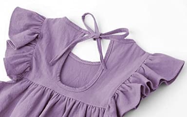 lymanchi Toddler Girl Cotton Linen Ruffle Halter Sleeveless Casual Kids Dresses 818 Purple 90 - Image 5