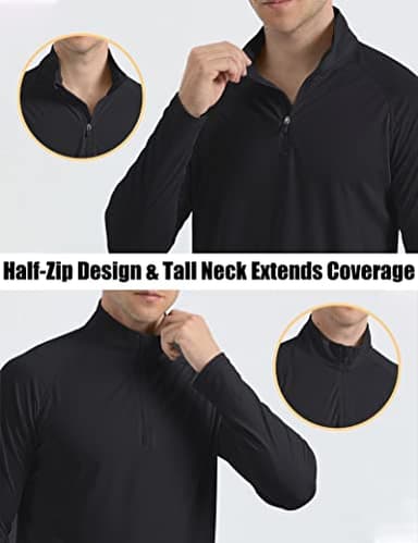 Fishing Shirts for Men Long Sleeve Men's Sun Protective Quarter Zip Shirt Rash Guard Shirts Running Shirts for Men Summer Shirts for Men Black - Image 6
