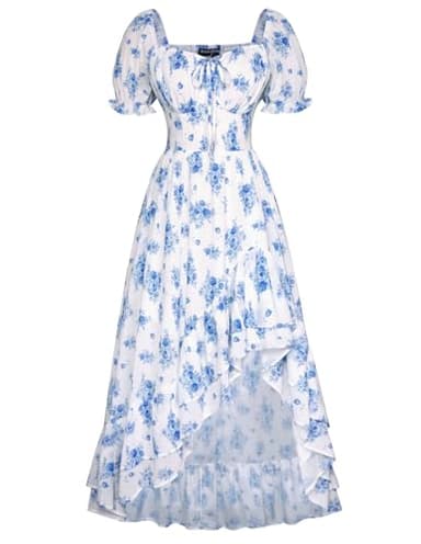 Corset Dress Floral Summer Dresses for Women Wedding Guest Chiffon Sundress Blue XXL - Image 1