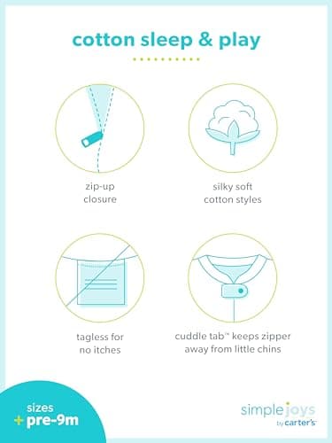 Simple Joys by Carter's Baby Girls' Cotton Sleep and Play, Pack of 2, White Giraffe/Yellow Strawberries, Newborn - Image 6