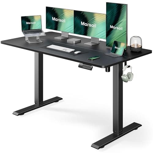 Marsail Electric Standing Desk, 55x24 Inch Adjustable Height Sit Stand up Desk for Home Office Furniture Computer Desk with 3 Memory Presets, Headphone Hook - Image 1
