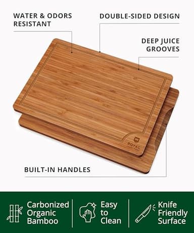 ROYAL CRAFT WOOD Wooden Cutting Boards for Kitchen Meal Prep & Serving - Bamboo Wood Serving Board Set with Deep Juice Groove Side Handles - Charcuterie & Chopping Butcher Block for Meat (3 Pcs) - Image 3