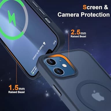 ORETECH Magnetic for iPhone 12 Case/iPhone 12 Pro Case, [Compatible with MagSafe][2 Pcs Screen Protectors][15 FT Drop Protection], Frosted Translucent Shockproof Phone Case Cover 6.1" Navy Blue - Image 6