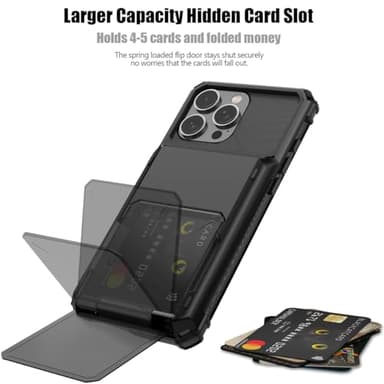 Nvollnoe Compatible with iPhone 16 Plus Case with Card Holder[Store 5 Cards] Dual Layer Heavy Duty Shockproof Wallet Case with Hidden Card Slot Large Storage Cover for Men&Women 6.7 inch(Black) - Image 2
