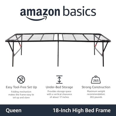 Amazon Basics Bed Frame with Storage, Foldable Metal Platform, Sturdy Steel, No Box Spring Needed, 18 Inches High, Tool-Free Setup, Queen Size, Black - Image 4