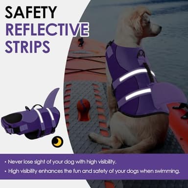 Bess Bridal Dog Life Jacket - Shark Life Vest for Swimming Boating - Reflective Lifejacket Swimsuit for Small Medium Large Dogs - High Buoyancy Lifesaver Preserver with Rescue Handle, Purple Shark L - Image 3