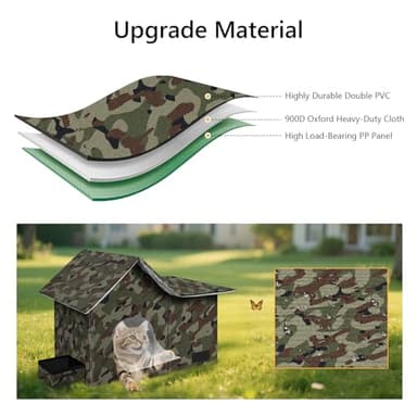Cat Houses for Outdoor Cats-Large Weatherproof Cat Bed for Indoor Cats,Collapsible Warm Feral Cat Shelter with Removable Soft Mat and Bowl for Winter (Camo, Large) - Image 4