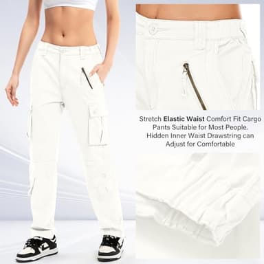Jawtut Womens Cargo Pants Army Combat Work Pants with 8 Pockets Casual Cotton Ripstop Construction Pants (2083 Beige White 16) - Image 5