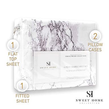 1500 Supreme Collection Extra Soft Marble Print 4-Piece Sheet Set- Luxury Bed Sheets Set with Deep Pocket Wrinkle Free Bedding, King Size - Image 5