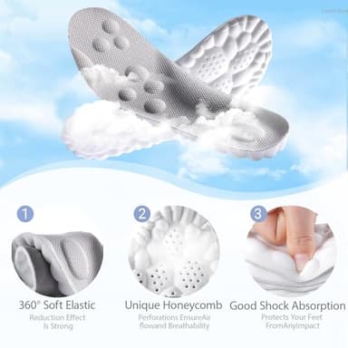 DWTWLE 4D Cloud Insoles for Men and Women, Memory Foam Cloud Insoles Super Soft Anti-Fatigue, Shock Absorption, Relieve Foot Pain, (Gray, Men: US 7-11) - Image 3