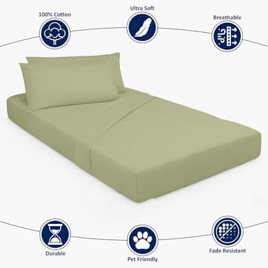 Cottingon 4 Pc Cot Sheets 28"x75" Set, 100% Egyptian Cotton, Perfect for Rollaway Beds, Narrow Twin, Camping, Cot Size, Rv Bunk, Guest Bed Replacement 7" Deep Mattress, Sage Solid - Image 3