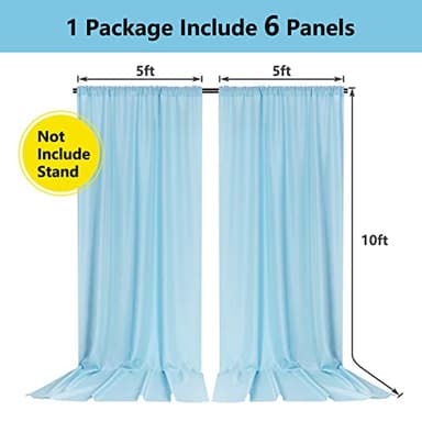 MYSKY HOME 30ft x 10ft Curtains Light Blue Backdrop Curtains for Parties Wedding Curtains Stage Curtains Rod Pocket Sliding Drapes Photography Backdrop for Baby Showers, 5ft x 10ft, 6 Panels - Image 2
