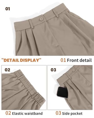 KICZOY Women's Wide Leg High Waist Pants Loose Fit Back Elastic Waist Pleated Front Trousers for Work Casual - Image 3