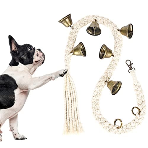 Dog Bell for Door Potty Training, Cotton Handwoven Dog Doorbell with 6 Extra Loud Bells for Dog Training, Adjustable Hanging Door Bell for Small Medium Large Dogs to Ring to Go Outside, Beige - Image 1