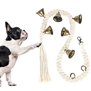 Dog Bell for Door Potty Training, Cotton Handwoven Dog Doorbell with 6 Extra Loud Bells for Dog Training, Adjustable Hanging Door Bell for Small Medium Large Dogs to Ring to Go Outside, Beige - Image 1