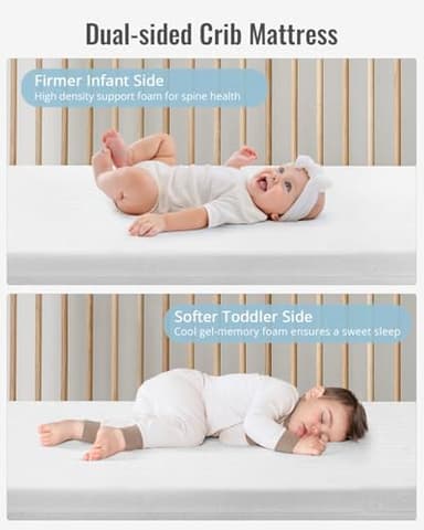 ThrivyHero Mini Crib Mattress, 2-Stage Dual Firmness with High Density Support Foam and Cooling Gel Memory Form, 38 x 24inch Mini Mattress for Crib with Ultra-Soft Jacquard Cover, Washable, White - Image 4