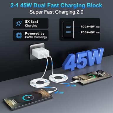 iPhone 17 16 Pro Max Charger Fast Charging, 45W Dual USB C iPhone 17 Super Fast Charger Block with 10ft Long Type C Charging Cable Cord for iPhone 17Pro Max/17 Pro/Air/17/16/16 Pro/16 ProMax,Android - Image 2
