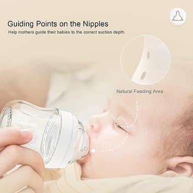 Gulicola Natural Glass Baby Bottles Set 4 Pack, Newborn Boy Breastfeeding Bottles with Slow Flow Nipples, 0 Months+, 3 oz & 5 oz - Black/White - Image 4
