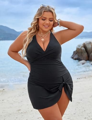 Blooming Jelly Women Plus Size Swim Dress Swimsuits One Piece Maternity Tummy Control Bathing Suit (XXL, Black) - Image 8
