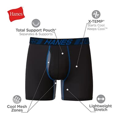 Hanes Men's X-Temp Total Support Pouch Boxer Brief, Anti-Chafing, Moisture-Wicking Underwear, Multi-Pack, Black, Large - Image 5
