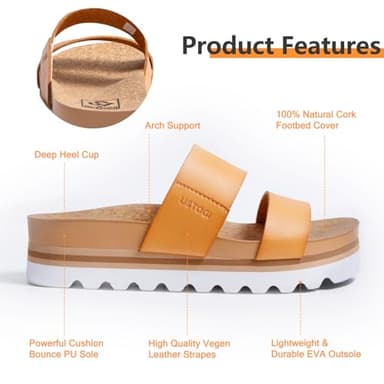Ustogi Flatform Platform Sandals Women Arch Support Beach Slides Orthotic Summer Causal Cork Footbed Lightweight Thick Sole Comfortable Fashion Slip on Cushion Cute 2 Strap 01(6, Brown) - Image 2