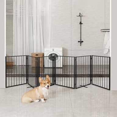 Metal Freestanding Dog Gates with Door for Outdoor Indoor,120'' Extra Wide 24'' Tall Free Standing Dog Gate for Doorways,Large Openings,Deck,Yard,Porch,Foldable Safety Pet Fence(Black,6 Panels) - Image 7