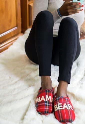 Dearfoams Women's Gifts for Mom Cute Cozy Mothers Day Mama Bear Slipper, Tartan Plaid, 7-8 - Image 4