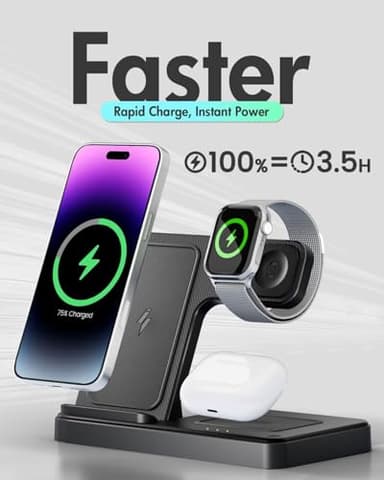 Wireless Charger iPhone Charging Station: 3 in 1 Charger Stand Multiple Devices for Apple - iPhone 16e 16 15 14 Pro Max 13 12 11 - Watch 10 9 8 7 6 5 4 3 2 SE and Ultra Series - Airpods 4 3 2 Pro - Image 5