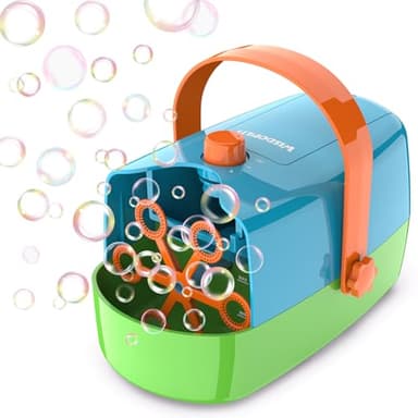 Wisdomlit Bubble Machine, 3-in-1 Bubble Maker, Automatic Bubble Blower with 3 Bubble Wands, 8000+ Colorful Bubbles for Kids Toddlers, Operated by Plug-in or Batteries for Indoor Outdoor Birthday Party - Image 1
