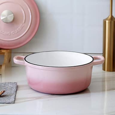 EDGING CASTING Enameled Cast Iron Covered Dutch Oven with Lid Round Pot for Bread Baking, 7 Quart, Pink - Image 2