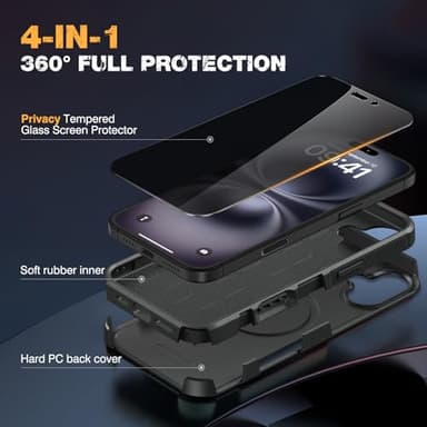 Diaclara Magnetic for iPhone 16 Plus Case, [with Privacy Screen Protector] [Anti Spy] [Military Grade Drop Protection] Heavy Duty Full-Body Shockproof Phone Case, Magnetic Black - Image 2