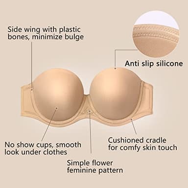 DotVol Women's Multiway Strapless Bra Full Figure Underwire Contour Beauty Back Plus Size Bra(32DDD, Beige) - Image 5
