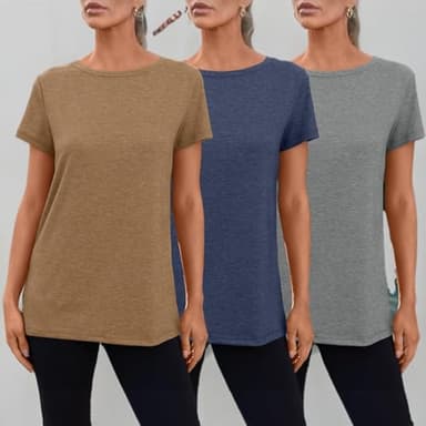SUNBS Womens 3 Pack T-Shirts Short Sleeve Summer Tops Fashion Basic Tees Comfy Casual Vacation Outfits Workout Clothes 2025 CoffeeNavyGrey L - Image 5
