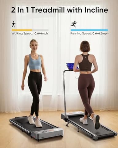 2-in-1 Foldable Treadmill with 3-Level 10% Incline, Walking Pad for Home Small Office, Compact Portable Under Desk Treadmill with Handle,Dual LED Display, APP & Remote, 300 lbs Capacity - Image 2