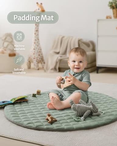 Blissful Diary Baby Play Gym Mat, Play Mat Activity Mat with 6 Detachable Toys for Stage-Based Sensory & Motor Skill Development, Easy to Install & Clean, Baby Essentials Gift, Sage Green - Image 5