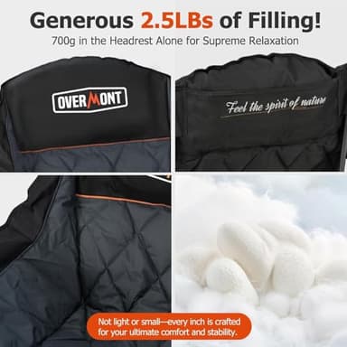 Overmont Oversized XL Camping Chair for Adults - 400lbs Support Heavy-Duty Padded Folding Chair with Side Pocket Cup Holder Cooling Bag for Outdoor Sports Garden Beach Fishing Lawn Black - Image 6