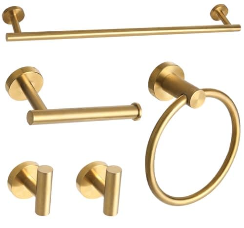 Ntipox Brushed Gold Bathroom Hardware Accessories Set 5 Piece, Stainless Steel Bath Towel Bar Set 24 Inch,Toilet Paper Holder,Towel Ring Holder,Towel Rack Set,Gold Bathroom Accessories Kit - Image 1