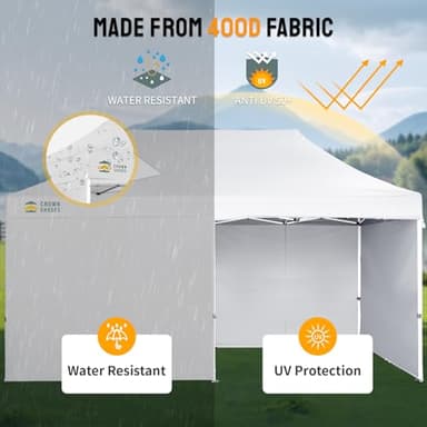 CROWN SHADES 10x20 Pop Up Canopy Tent, Thicken Frame Commercial Heavy Duty Tent, 4 Sidewalls 8 Stakes & 4 Sandbags & 4 Ropes, Outdoor Canopies for Events, Parties,White - Image 5