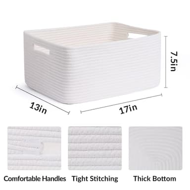 MiniArk Large Storage Baskets for Shelves, Closet Organizers Bins for Clothes Blanket Towels, Baby Nursery, Toy Baskets Box, Woven Rope Baskets, 17 x 13 x 7.5”, 2 Packs Off White - Image 2