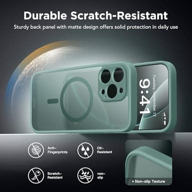 Magnetic for iPhone 16 Pro Max Case with Camera Control Button,Compatible with MagSafe,[Camera Protection][Privacy Screen Protector]Non-slip Matte Translucent 16 ProMax Phone Cover(Midnight Green) - Image 4