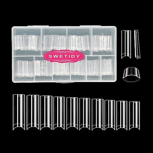 XL No C Curve Square Nail Tips,SWETIDY 500pcs Clear Acrylic Tapered Square Shape Nail Tips Flattened Half Cover False French Nails for Salon and DIY with Case