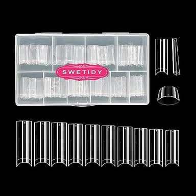 XL No C Curve Square Nail Tips,SWETIDY 500pcs Clear Acrylic Tapered Square Shape Nail Tips Flattened Half Cover False French Nails for Salon and DIY with Case